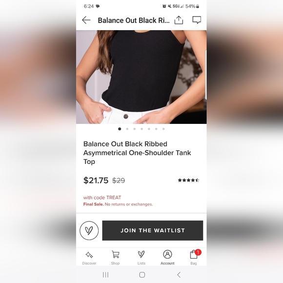 NWOT One Shoulder Women's Tank - Picture 6 of 6